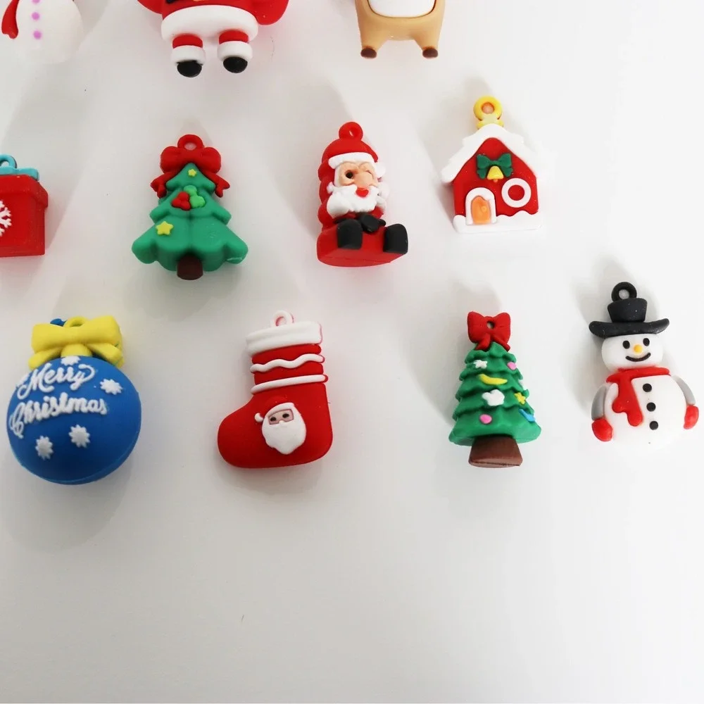 Lot of 21 Miniature PVC Rubber Christmas Tree Ornaments Santa Snow Man Gift Bell